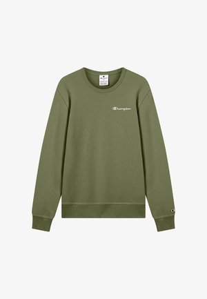 Felpa verde oliva in misto cotone, con polsini e orlo a costine, collo rotondo e piccolo logo ricamato sul petto.