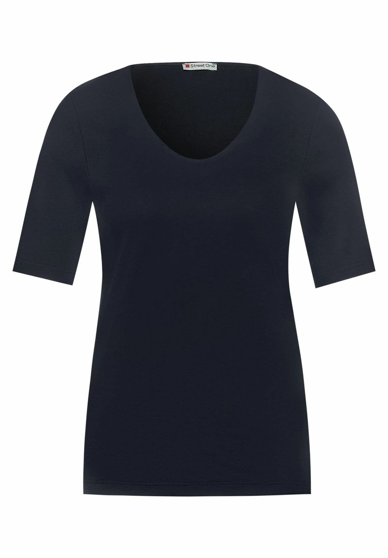 Street One Maglietta Basic Knit Look Con Scollo A V – Blu Profondo, Taglia 50 Donna