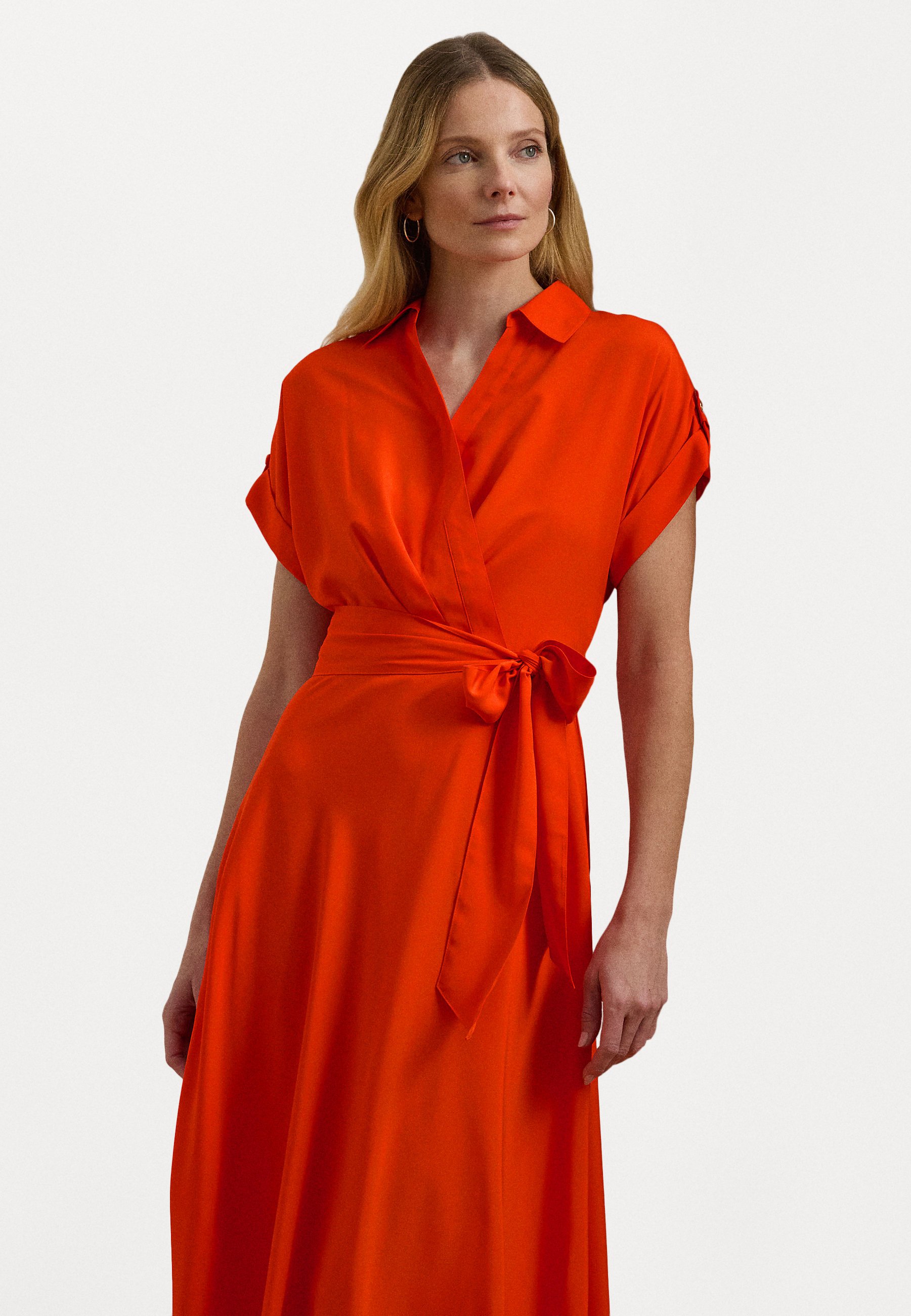 Lauren Ralph Lauren BELTED CREPE DRESS - Day dress - orange - Zalando