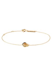 Bracciale in oro con chiusura circolare e piccole gemme. Design delicato con finitura liscia e lunghezza regolabile.