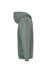 Felpa con cappuccio in verde tenue, realizzata in tessuto morbido. Caratterizzata da maniche lunghe, polsini a costine e tasca a marsupio. Vestibilità casual.