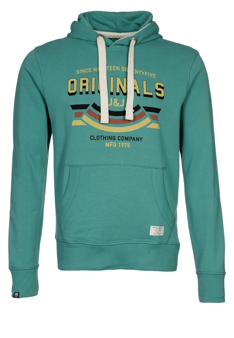 Felpa con cappuccio turchese con tasca frontale, cappuccio con coulisse e logo stampato. Presenta polsini e orlo a costine, realizzata in tessuto morbido.