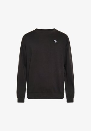 Schwarzer Kapuzenpullover aus Baumwolle, mit langen Ärmeln und einem gerippten Rundhalsausschnitt. Auffälliges weißes Logodetail auf der Brust.