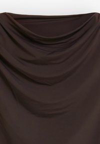Dark brown draped fabric, smooth texture, lightweight, forming gentle folds and curves, with no discernible patterns or accents.