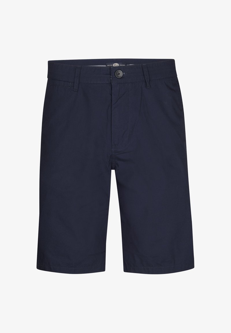 Navyblauwe shorts van katoen, met een knoopsluiting, riemlussen en een recht model zonder zichtbare patronen of accenten.