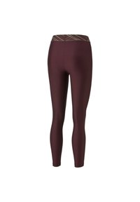 Leggings bordeaux con una cintura accentuata in oro e texture. Progettati per una vestibilità aderente con una finitura liscia e gambe lunghe e aderenti.
