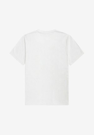 Camiseta de algodón blanca con mangas cortas y cuello redondo. Textura suave, color sólido y sin patrones ni gráficos visibles.