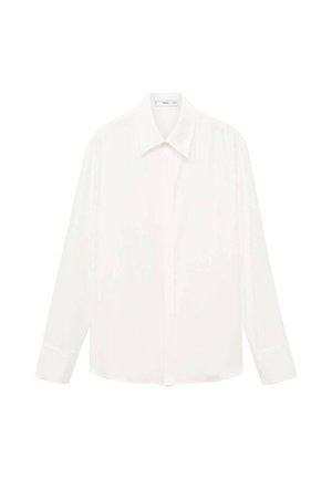 Chemise blanche à manches longues avec col classique, fabriquée en tissu léger, dotée d'une fermeture à boutons et d'une coupe légèrement ample.