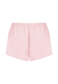 Roze shorts van gladde stof met een elastische tailleband, met een eenvoudige, rechte snit en zonder aanvullende versieringen.