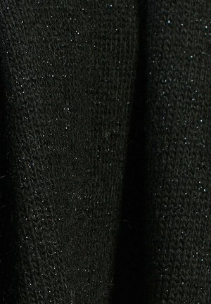Tessuto a maglia nero con una trama fine, caratterizzato da un leggero luccichio metallico e da un aspetto morbido.