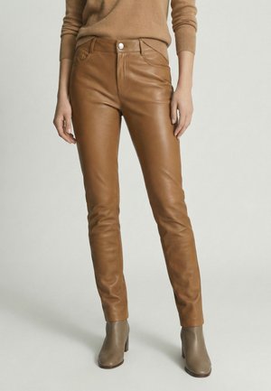 STRETCH - Leren broek - camel