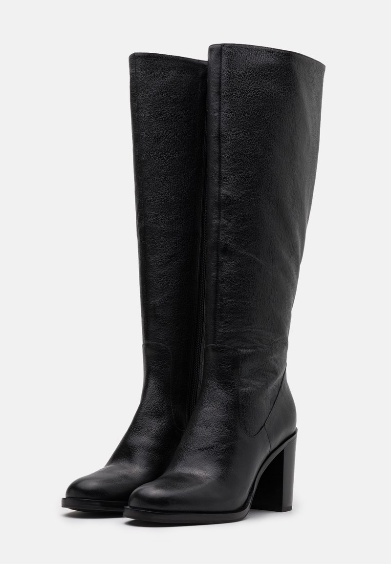 Bottes Minelli En Cuir Noir - Taille 36 - Talon 7 Cm - Pointues - Occasion Très Bon état