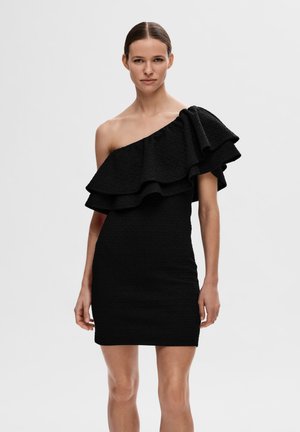 Selected Femme SLFIRENA ONE SHOULDER SHORT DRESS - Džersejové šaty - black