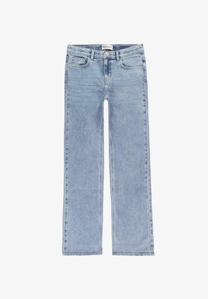 Lichtblauwe denim jeans met een rechte pijpdesign, vijf zakken en subtiele vervaging. Bevat een knoop- en ritssluiting.