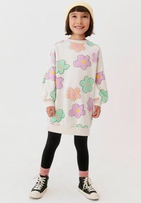 Next Strickkleid - ecru white lilac purple green daisy print