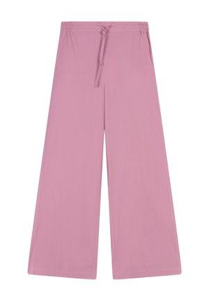 Wijd uitlopende roze broeken met elastische tailleband en trekkoord, voorzien van zijzakken en een ontspannen pasvorm.