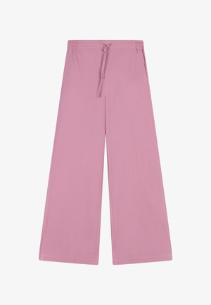 Wijd uitlopende roze broeken met elastische tailleband en trekkoord, voorzien van zijzakken en een ontspannen pasvorm.