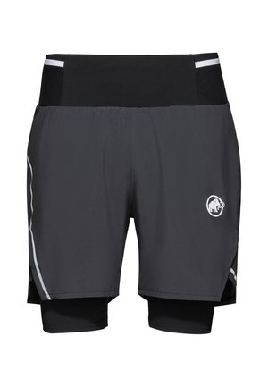 Pantaloni sportivi neri leggeri con uno strato interno. Presentano un logo, accenti laterali e dettagli riflettenti. Vita elastica per il comfort.