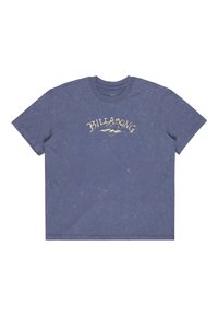Blauwe T-shirt met korte mouwen met een vervaagde textuur en het 'Billabong' logo in beige op de borst gedrukt.