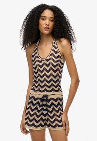 Superdry & Co ZIG ZAG PLUNGE HALTER  - Top - navy gold zigzag