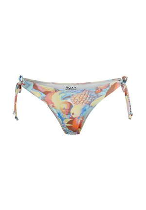Bikini inferiore con stampa di frutta multicolore. Presenta laccetti laterali regolabili e un design a vita bassa. Realizzato in tessuto elastico.