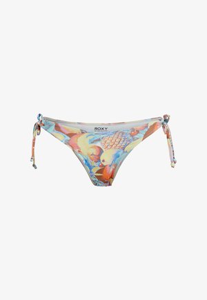 Bikini-Hosen in einem bunten Obstdruck. Mit verstellbaren Seitenbändern und einem tiefen Schnitt. Hergestellt aus dehnbarem Stoff.