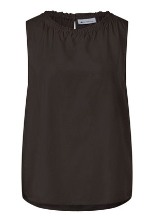 Street One, BLUSENTOP MIT GERAFFTEM RUNDHALS - Bluse - black coffee