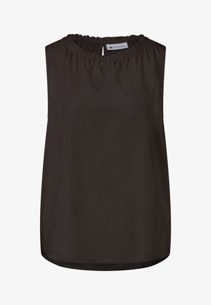 Street One, BLUSENTOP MIT GERAFFTEM RUNDHALS - Bluse - black coffee