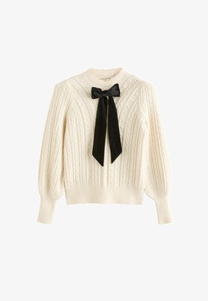 Love & Roses, HIGH NECK BOW DETAIL COSY KNITTED JUMPER - Maglione - ivory