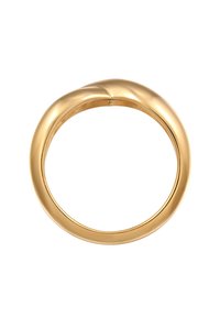 Guldtonet metalring med et glat, afrundet design og et let twist i ringen. Den blanke finish fremhæver dens samlede fremtoning.