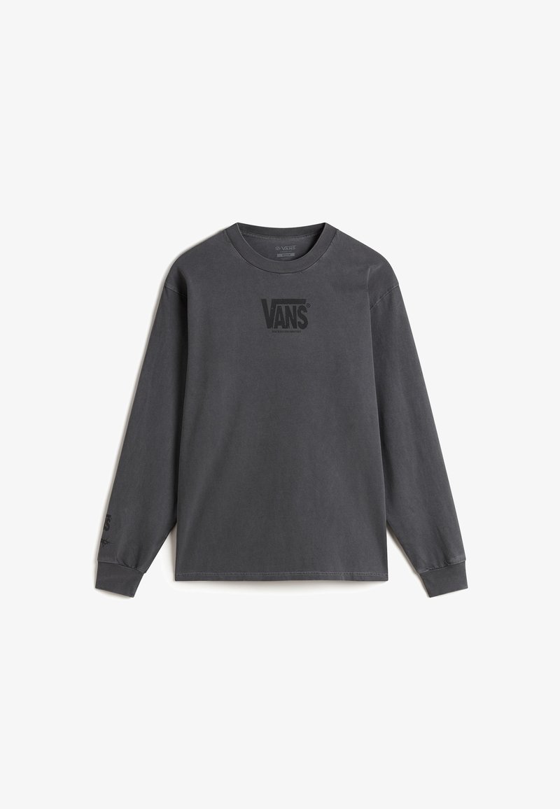 Koszula z długim rękawem w ciemnoszarym kolorze z bawełny, z czarnym logo Vans na przedzie. Okrągły dekolt z detalami z ribbanu na mankietach.