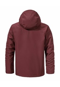 Bordeauxfarbene Kapuzenjacke aus einem glatten, wasserabweisenden Stoff. Verfügt über einen lässigen Schnitt und elastische Bündchen, geeignet für den Einsatz im Freien.