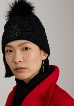 Lauren Ralph Lauren EMBROIDERED POM-POM CABLE-KNIT BEANIE - Muts - black/black