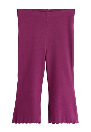 Kinder gerippte Strickhose in Lila mit ausgestellten Beinen und Salatkanten an den Säumen.