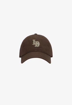 Brown cotton baseball cap with curved brim and embroidered "LD" logo on the front. Features a classic adjustable strap at the back.