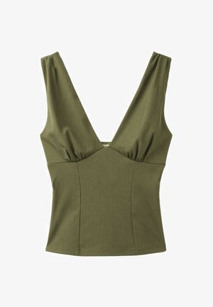 Stradivarius, FITTED WIDE-STRAP TOP - Top - khaki