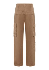 Tro.coordinate.broek in een tan kleur, met een recht model, twee zijzakken en twee achterzakken. Gemaakt van een duurzame, gladde stof.