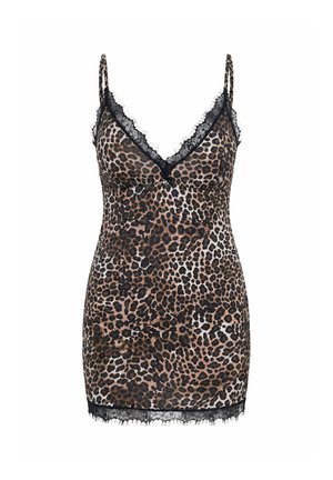 Ulla Popken, TRUYOU LEOPARD PRINT LACE TRIMMED NEGLIGEE - Camisón - black
