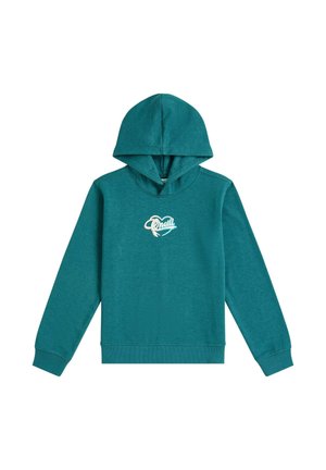 Türkisfarbener Kapuzenpullover mit langen Ärmeln, gerippten Bündchen und Saum sowie weißem "O'neill"-Logo mittig auf der Brust.