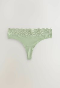 Lichtgroene stringonderbroek met een bloemenkant tailleband, voorzien van een zachte stof en een minimalistisch ontwerp.