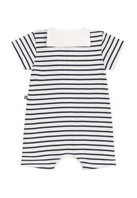 Gestreepte short-sleeve romper in marineblauw en wit. Heeft een effen witte kraag en een ronde zoom voor een casual pasvorm. Zacht katoenen stof.