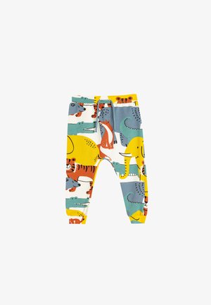 Leggings coloridos para niños con estampados de animales en amarillo, naranja, azul y verde. Fabricados con tela suave y una cinturilla elástica.