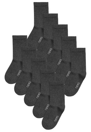 Chaussettes gris foncé, en mélange de coton, longueur crew, avec un cuff à côtes et un branding subtil en blanc. Paquet de dix paires, design uniforme.
