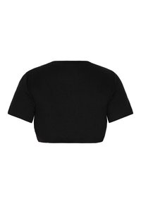 Beskyttet sort t-shirt lavet af blødt stof, med korte ærmer og et enkelt rundhalset design. Ingen synlige logoer eller mønstre.