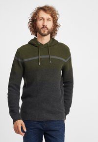 Hoodie in groen en grijs, textuurtricot met een verloopontwerp, voorzien van trekkoordaccenten en geribbelde manchetten en zoom.