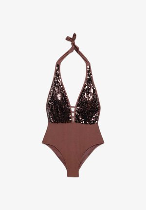 Terranova, COSTUME INTERO CON PAILLETTES E CUT-OUT - Costume da bagno - var cacao