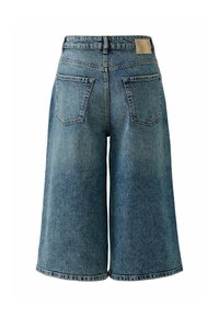 Denim culottes in lichtblauw met een hoge taille, twee achterzakken en gezoomde randen, met een stevige stofstructuur en een gestructureerd ontwerp.