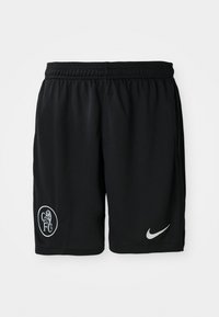 Sorte træningsshorts lavet af letvægtsstof, med elastisk talje, sideslids, et hvidt Nike-logo og et rundt CFC-emblem.
