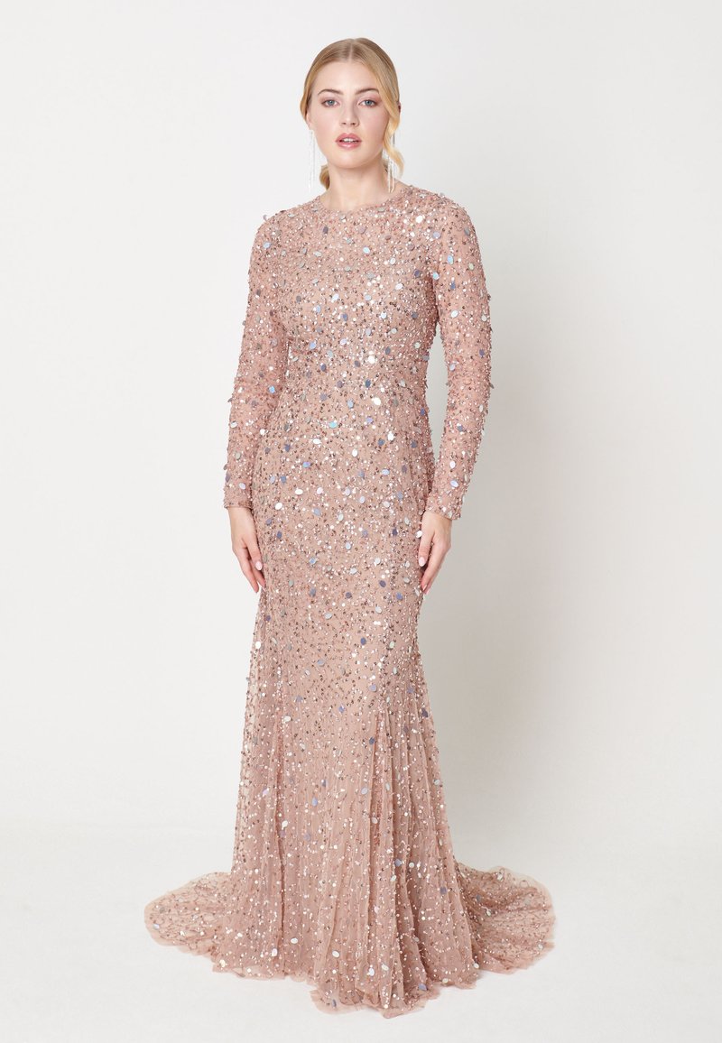 Maryisa EMBELLISHED SEQUINS MODEST Robe de cocktail taupe blush