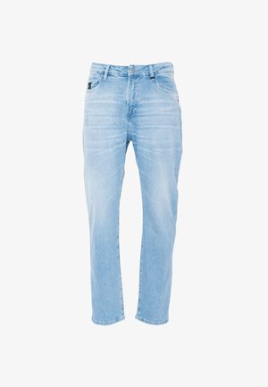 Lyseblå denimjeans med rette ben, subtil falming, fem lommer og knappelukking. Sømmer med stikninger og avsluttet nederst med kant.